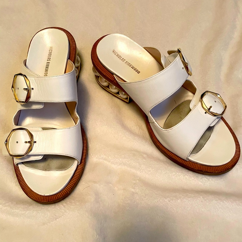 Beautiful Nicholas Kirkwood slip-on Sandals with pearl heel. Made in Italy